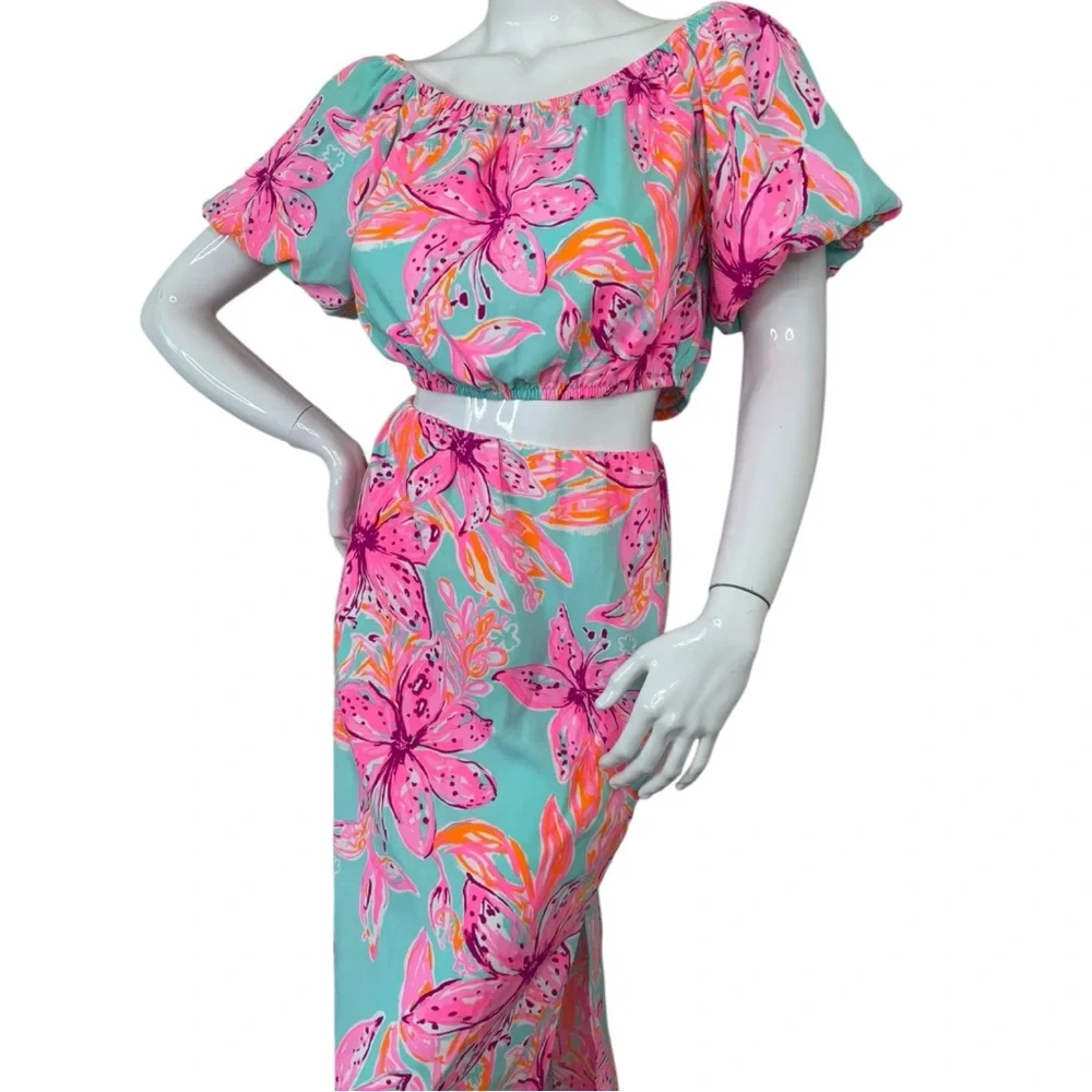 Lilly Pulitzer dress set Elegant Pink sea Blue peekaboo style unique sz L NWT - Picture 11 of 16